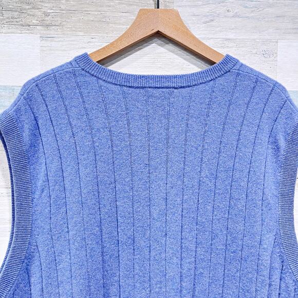 Lands End Ribbed 100% Cashmere Sweater Blue V Neck Sleeveless Mens XXL 2XL - Picture 4 of 6
